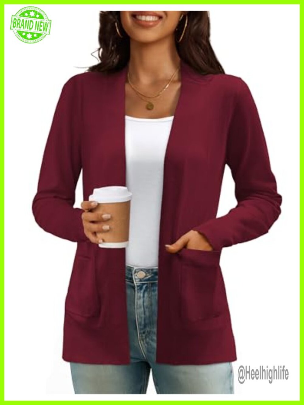 Women's Open Front Knit Cardigan Sweater with Pockets Long Sleeve